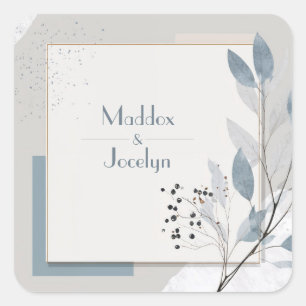 Adesivo Quadrado Moldura de casamento minimalista em azul empoeirad