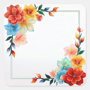 Adesivo Quadrado Moldura de Flores Coloridas