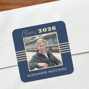 Adesivo Quadrado Moldura de Foto Dourada da Marinha Graduado 2026