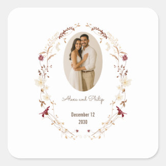 Adesivo Quadrado Moldura de Foto Oval Floral Rústica Coroa Botânica
