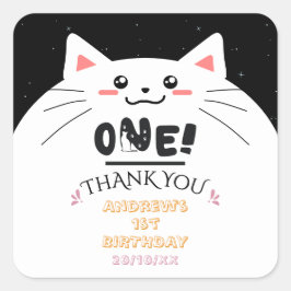 Adesivo Quadrado Moldura de Gato Fofo Estrelas Brilhantes 1º Aniver