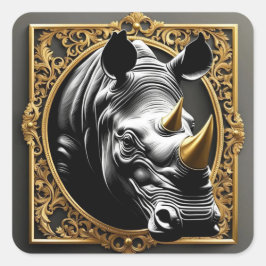 Adesivo Quadrado Moldura decorativa de ouro de rinoceronte preto