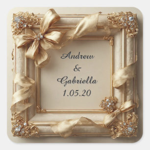 Adesivo Quadrado Moldura Decorativa Marfim Elegante para Casamento