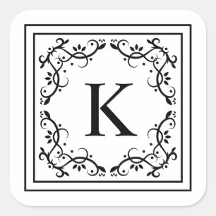 Adesivo Quadrado Moldura Decorativa Preto e Branco com Monograma Pe
