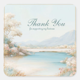 Adesivo Quadrado Moldura Dourada Paisagem Pastel Lago Aqua Flor Sil