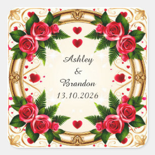 Adesivo Quadrado Moldura Floral com Rosas Rosa