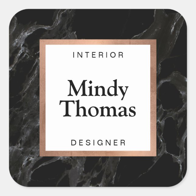 Adesivo Quadrado Moldura Moderno de Mármore Preto Dourado Rose Faux (Frente)