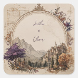 Adesivo Quadrado Moldura Oval Dourada Castelo Montanha Fantasia Cas