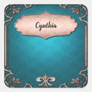 Adesivo Quadrado Molduras decorativas de bronze azuis