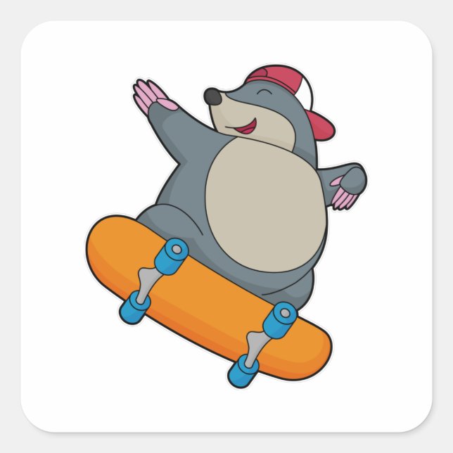 Adesivo Quadrado Mole como skater com skate (Frente)
