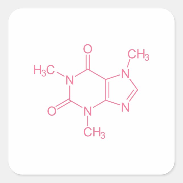 Adesivo Quadrado Molécula de cafeína rosa (Frente)