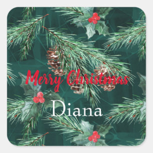 Adesivo Quadrado Molho de Natal em aquarela com cones 