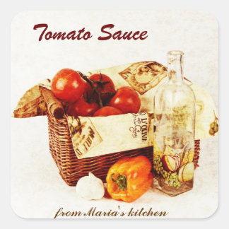Adesivo Quadrado Molho de tomate - tomate numa cesta