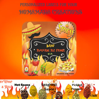 Adesivo Quadrado Molho quente colorido personalizado