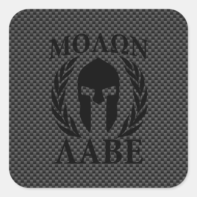 Adesivo Quadrado Molon Labe Warrior Laurels sobre Carbono Negro (Frente)