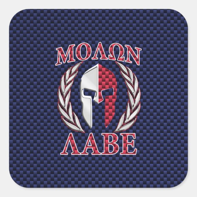 Adesivo Quadrado Molon Labe Warrior Mask Blue Carbon Fibra Impressã (Frente)