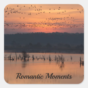 Adesivo Quadrado Momentos românticos Aves na foto do nascer do sol