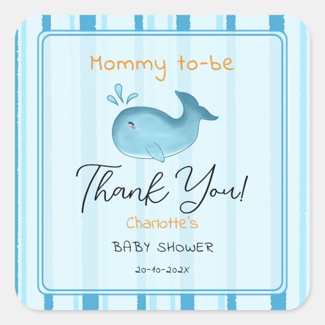 Adesivo Quadrado Mommy To Be Cute Whale Baby Shower (Frente)