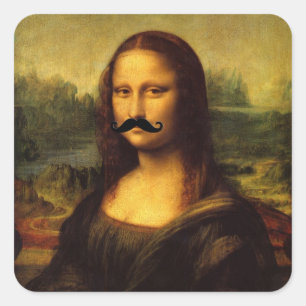 Adesivo Quadrado Mona Lisa Com bigode
