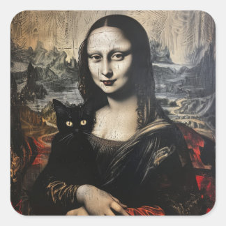 Adesivo Quadrado Mona Lisa com Cat