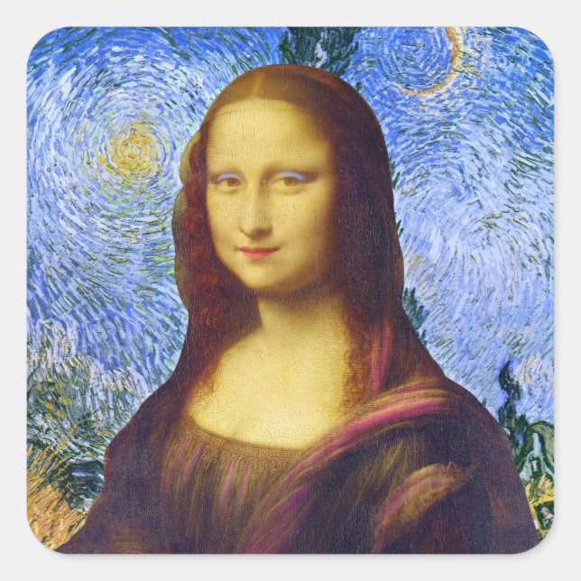 Adesivo Quadrado Mona Lisa e Van Gogh (Frente)