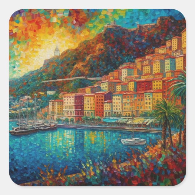 Adesivo Quadrado Mônaco, Monte Carlo Bay no estilo van Gogh (Frente)