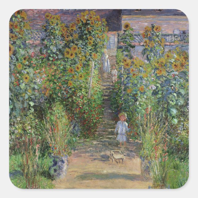 Adesivo Quadrado Monet Garden Vetheuil Impressionim Pintura (Frente)