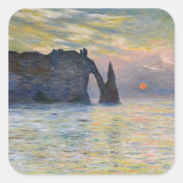 Adesivo Quadrado Monet - Manneport, Cliff em Etretat, Sunset (Frente)
