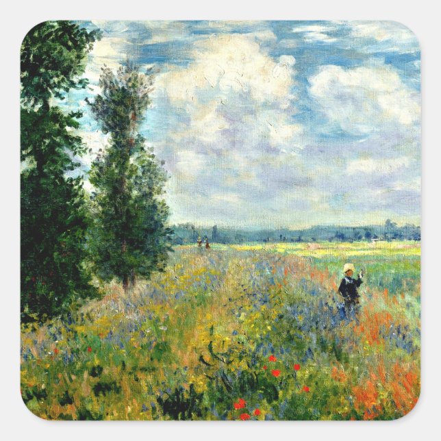 Adesivo Quadrado Monet - Poppy Field, Argenteuil, (Frente)