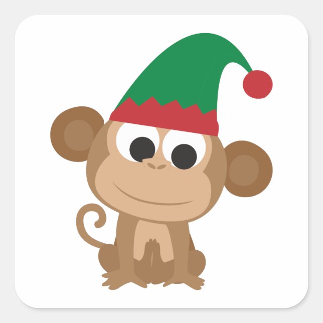 Adesivo Quadrado Monkey Christmas Elf (Frente)