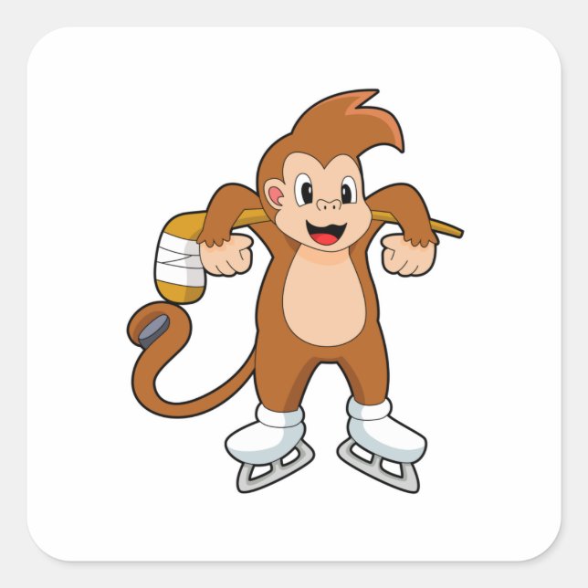 Adesivo Quadrado Monkey Ice Hóquei no Gelo (Frente)