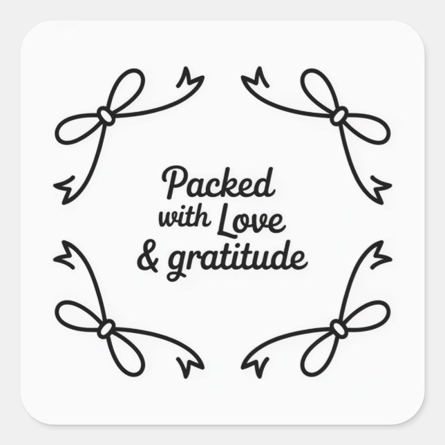 Adesivo Quadrado Monochrome style Packed with Love & Gratitude  (Frente)
