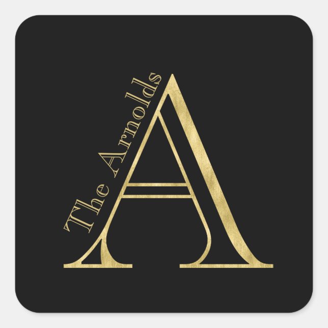 Adesivo Quadrado Monograma A Dourado e nome em qualquer cor (Frente)