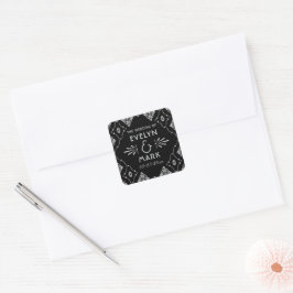 Adesivo Quadrado Monograma Art Déco Prata Preto Vintage