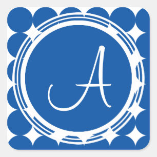 Adesivo Quadrado Monograma Bolinhas Azul