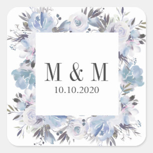 Adesivo Quadrado Monograma botânico azul ideal do casamento do