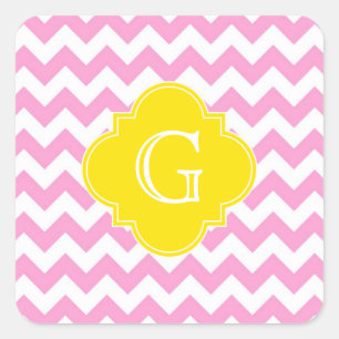 Adesivo Quadrado Monograma branco cor-de-rosa de Quatrefoil do
