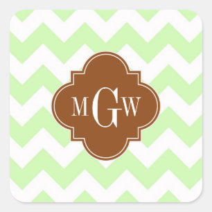 Adesivo Quadrado Monograma branco de Chevron Brown Quatrefoil 3 do