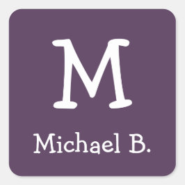 Adesivo Quadrado Monograma branco e nome na praça roxa arredondada