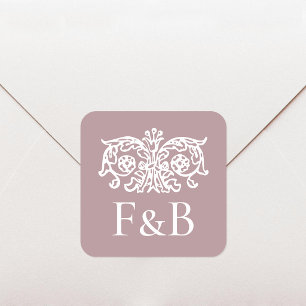 Adesivo Quadrado Monograma Casamento Ornate Floral Rosa
