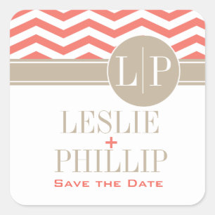 Adesivo Quadrado Monograma Chic Chevron   coral