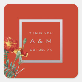 Adesivo Quadrado Monograma Cinza Moldura Silver Coral Floral