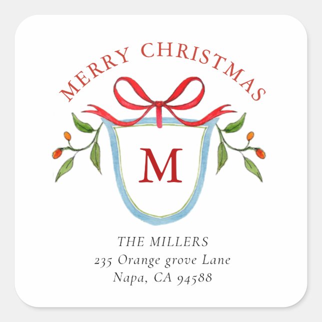 Adesivo Quadrado Monograma Citrus Crest com endereço (Frente)