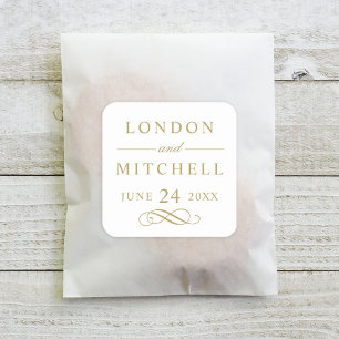 Adesivo Quadrado Monograma Clássico Branco e Dourado de Casamento