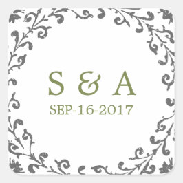 Adesivo Quadrado Monograma clássico de casamento vintage elegante