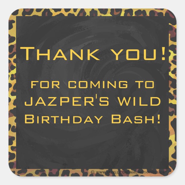 Adesivo Quadrado Monograma com Leopardo Castanho e Amarelo (Frente)