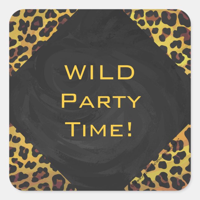 Adesivo Quadrado Monograma com Leopardo Castanho e Amarelo (Frente)