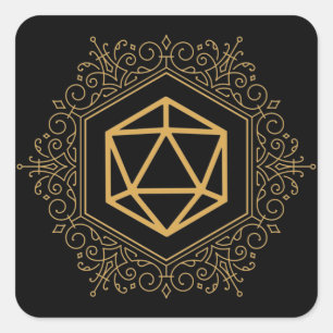 Adesivo Quadrado Monograma D20 Tabletop Dourado Dice RPG
