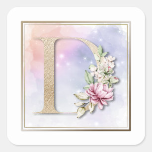 Adesivo Quadrado Monograma D Floral Rosa