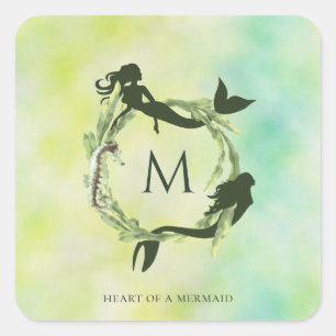 Adesivo Quadrado Monograma das sereias da grinalda do oceano da